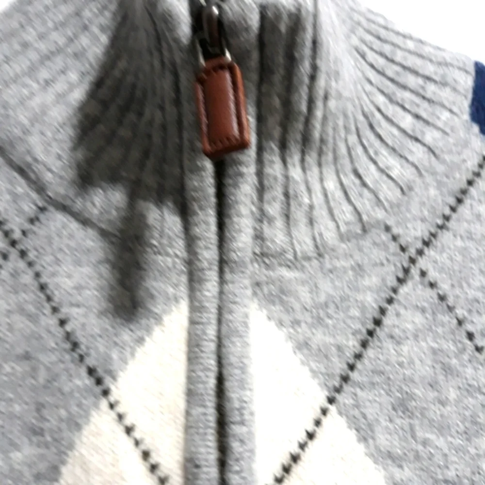 J. Crew Men's Sweater 100% lambswool gray blue and white size Large
